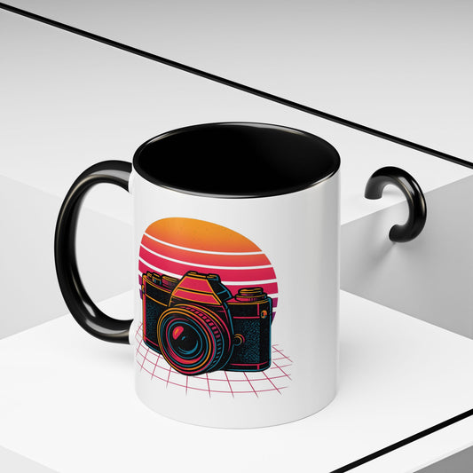 Retro Camera Coffee Mug — Vintage Sunset Photography Accent Mug (11/15oz)