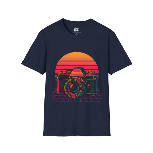 Retro Grid Sunset Camera Shirt