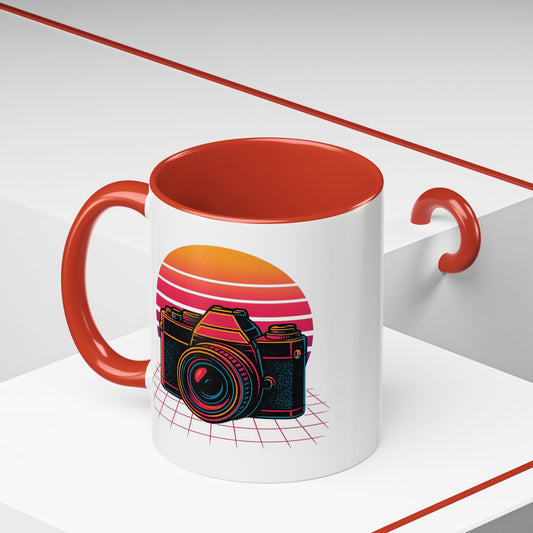 Retro Camera Coffee Mug — Vintage Sunset Photography Accent Mug (11/15oz)
