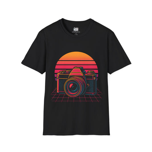 Retro Grid Sunset Camera Shirt